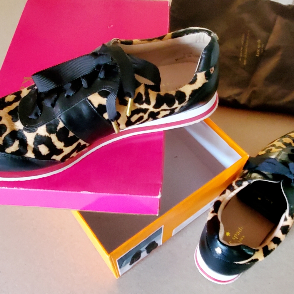 Kate Spade calf-hide leopard print tennis shoes 9.5